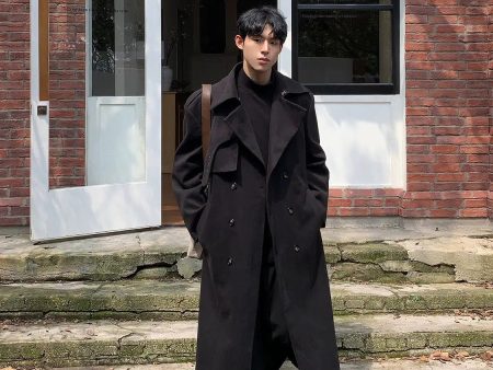 Black Double-breasted Wool Coat Hot on Sale