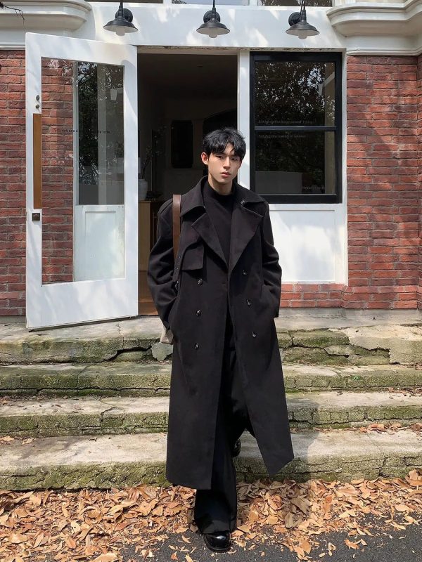 Black Double-breasted Wool Coat Hot on Sale