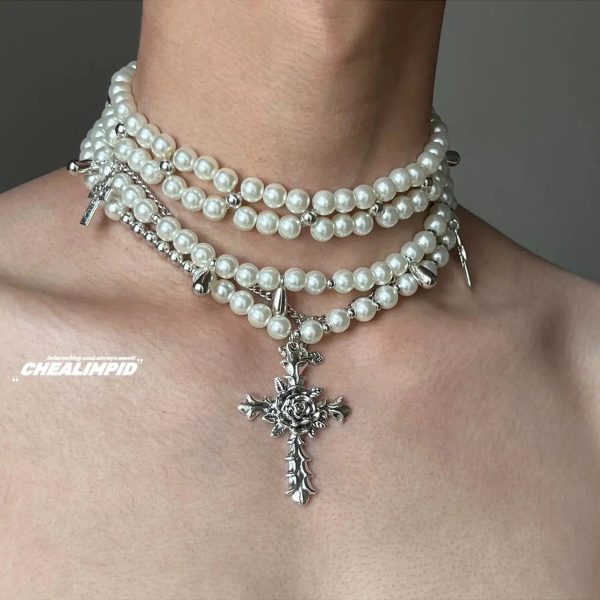 Vintage Cross Pendant Pearl Necklace Online now