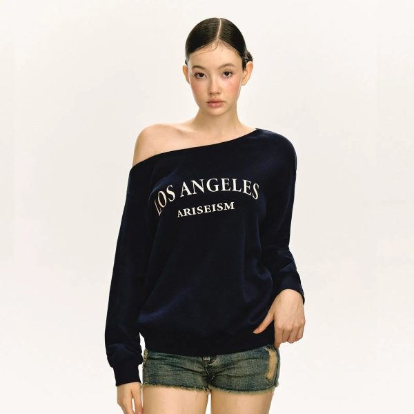 Text Print Off-Shoulder Pullover Fashion