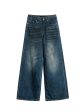 Wide-Leg Faded Denim Pants For Cheap