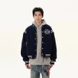 Striped Sleeves Embroidered Varsity Jacket For Discount