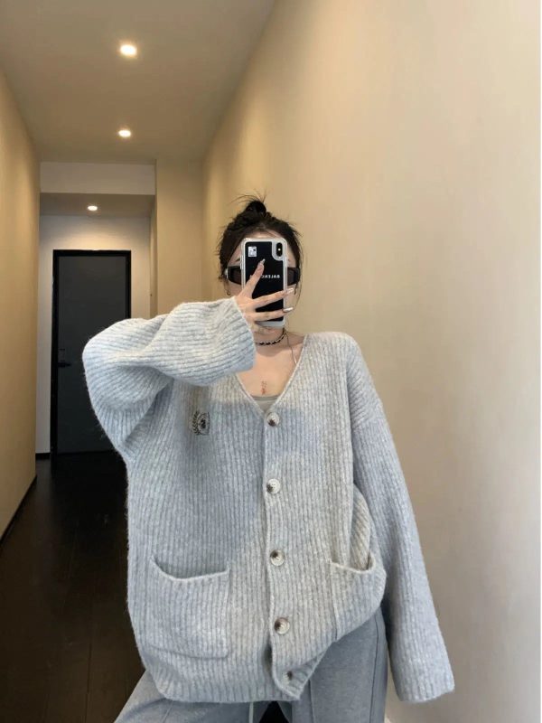 Ribbed Knit Button-Up Cardigan Sweater on Sale