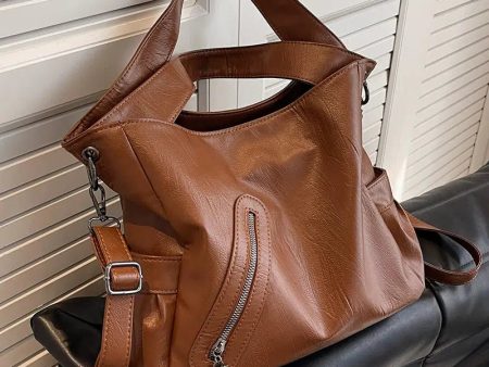 Zipper Pocket Versatile Leather Tote Bag Discount