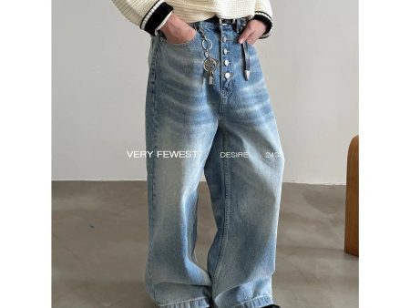 Wide-Leg High-Waist Button-Up Jeans For Discount