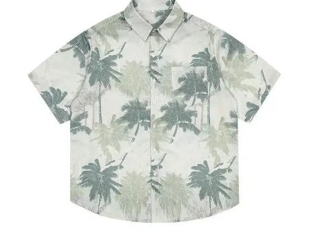 Tropical Palm Print Short Sleeve Shirt Hot on Sale