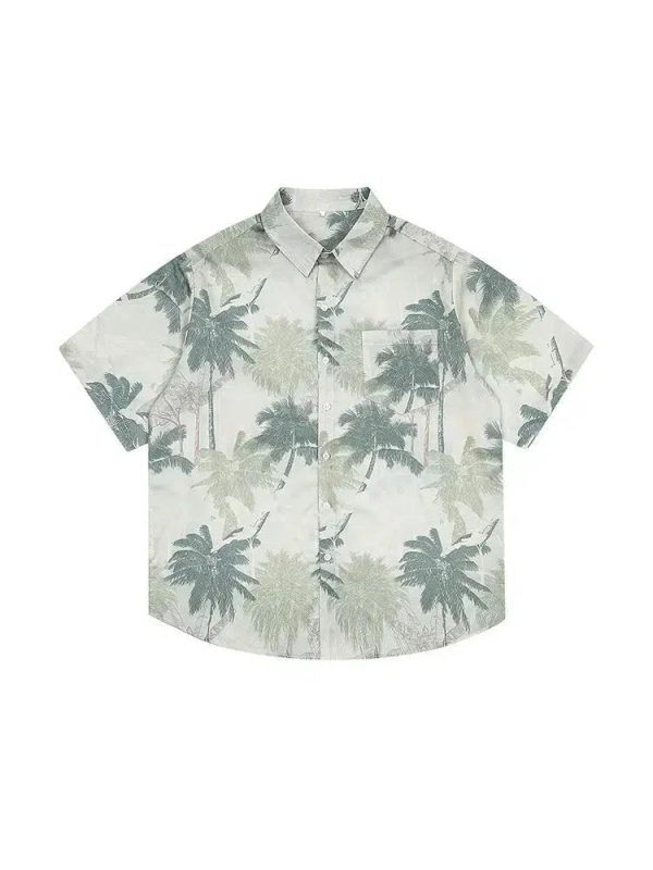 Tropical Palm Print Short Sleeve Shirt Hot on Sale