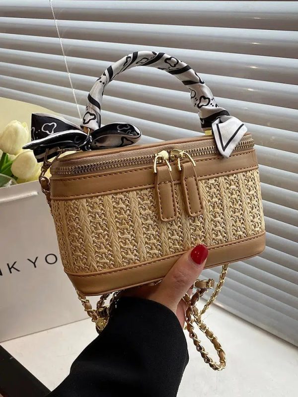 Chain Strap Woven Leather Bucket Bag Hot on Sale