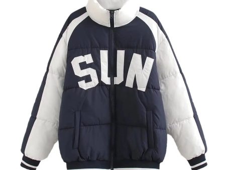 SUN  Lettering Puffer Jacket For Cheap