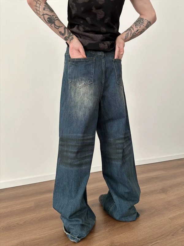 Wide-Leg Faded Denim Pants For Cheap