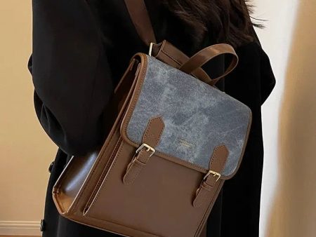 Buckles Leather Flap Backpack Sale