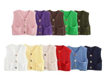 Button Front Knitwear Vest Cheap