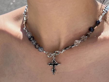 Beaded Cross Pendant Necklace For Sale