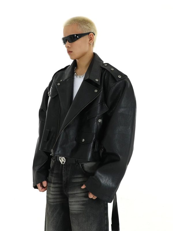 Black Leather Biker Jacket Online now