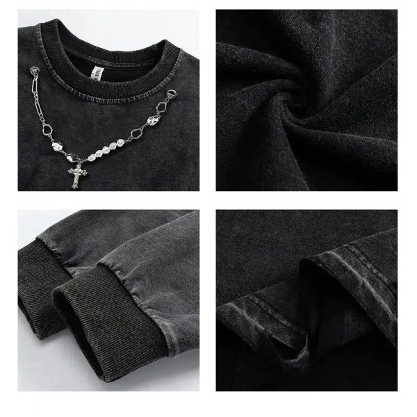 Vintage Chain Detail Distressed Sweatshirt For Discount