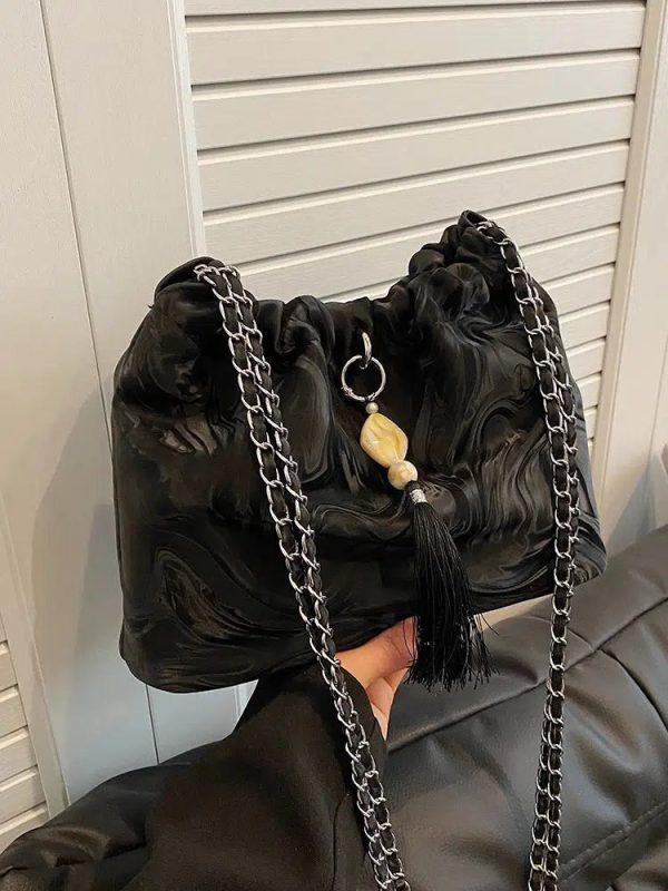 Tassel Accent Braided Handle Bucket Bag Supply