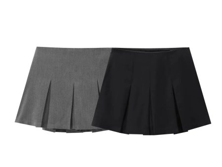 Casual High Waist Wide Pleated Skirt Online Sale