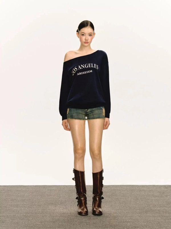 Text Print Off-Shoulder Pullover Fashion