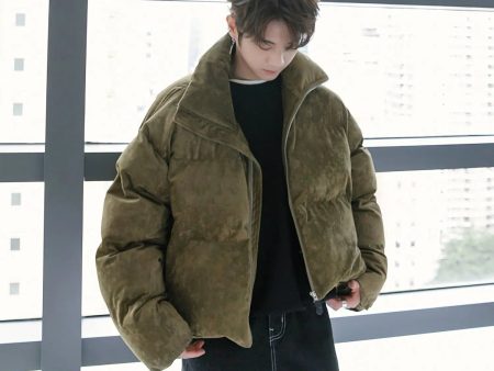 Suede High Collar Padded Cotton Jacket Cheap