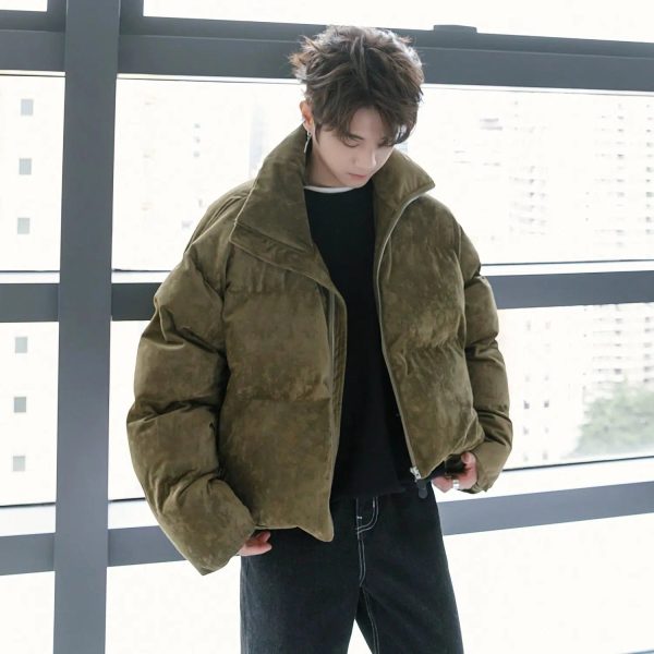 Suede High Collar Padded Cotton Jacket Cheap