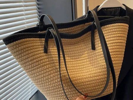 Woven Straw Leather Straps Tote Bag Online