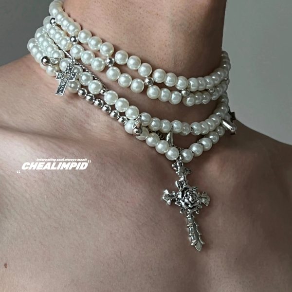 Vintage Cross Pendant Pearl Necklace Online now