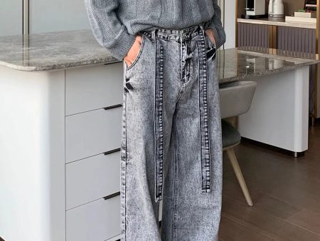 Washed Distressed Detachable Belt Pants Hot on Sale