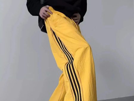 Striped Wide-Leg Side Zipper Pants For Discount