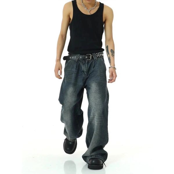 Wide-Leg Washed Denim Pants For Sale