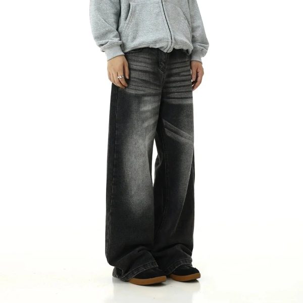 Washed Wide-Leg Baggy Jeans Cheap