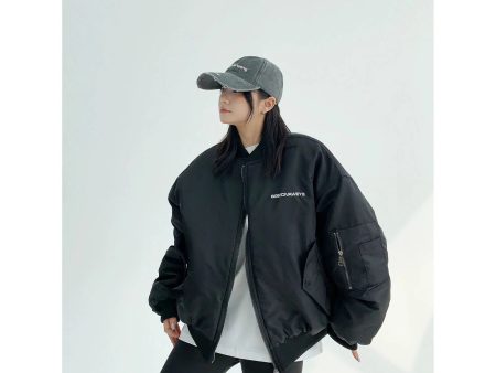 Zipper Pockets Oversized Bomber Coat For Discount