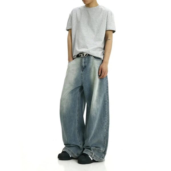 Wide-Leg Inverted Washed Jeans Online now