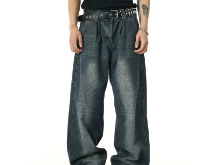 Wide-Leg Washed Denim Pants For Sale