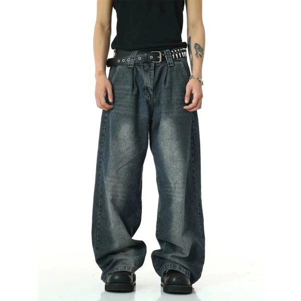 Wide-Leg Washed Denim Pants For Sale