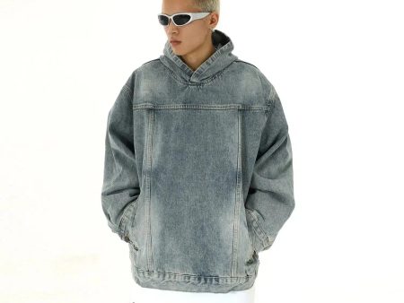 Washed Hooded Denim Sweatshirt For Sale