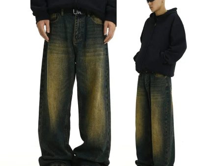 Yellow Mud Dyed Wide-Legged Jeans For Discount