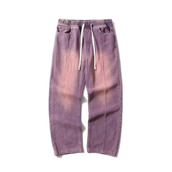 Washed Wide-Leg Gradient Straight Jeans For Cheap