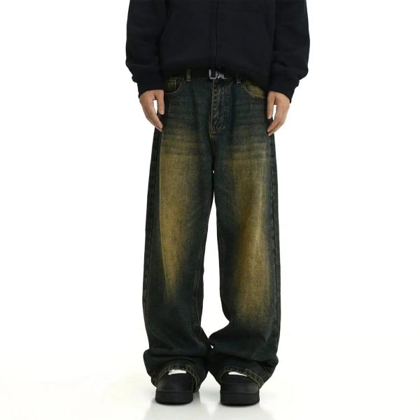 Yellow Mud Dyed Wide-Legged Jeans For Discount