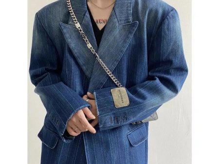 Washed Striped Loose Denim Suit For Sale